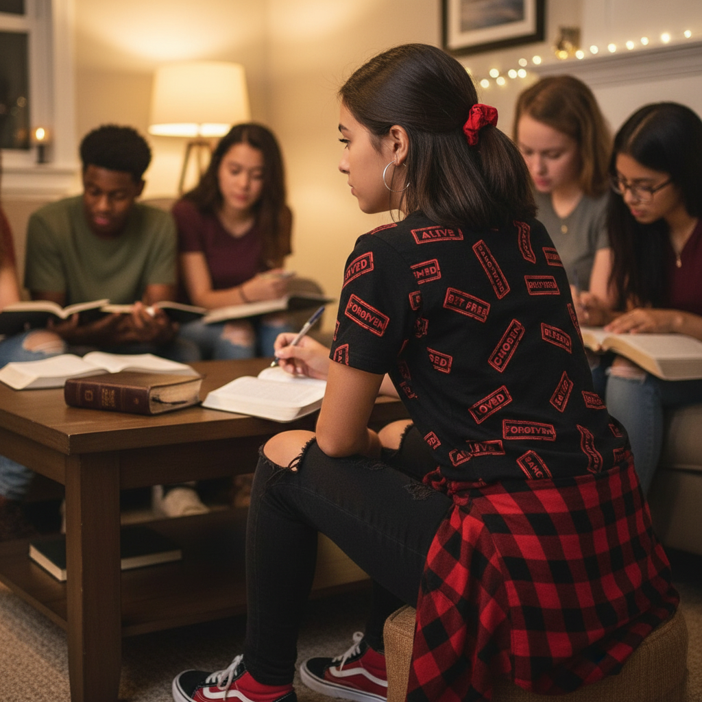 Indoor Bible Study Teen Girl Back View