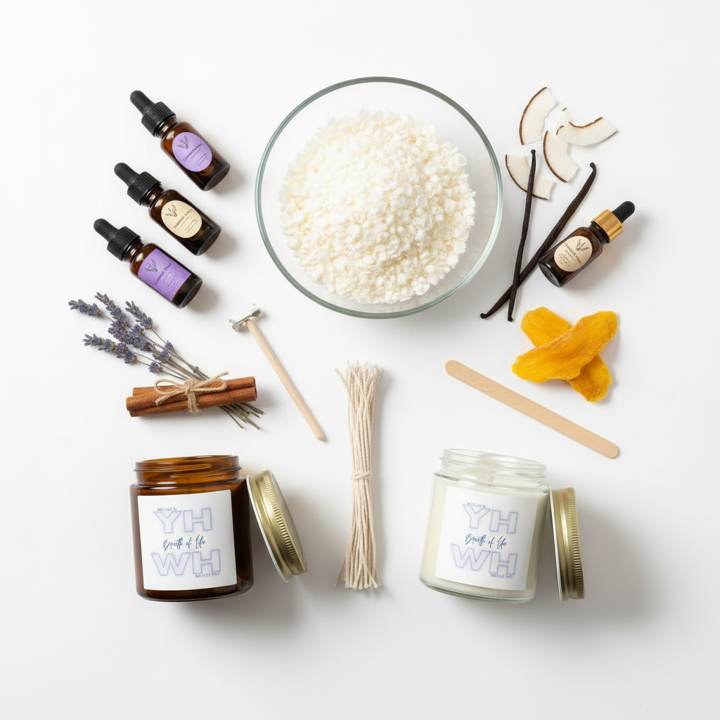Professional flat lay of candle making ingredients