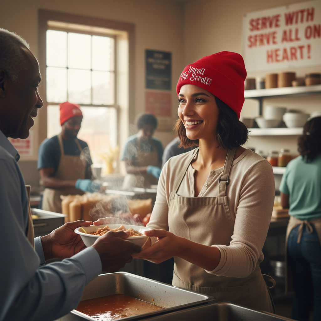 Red Beanie Serving Others