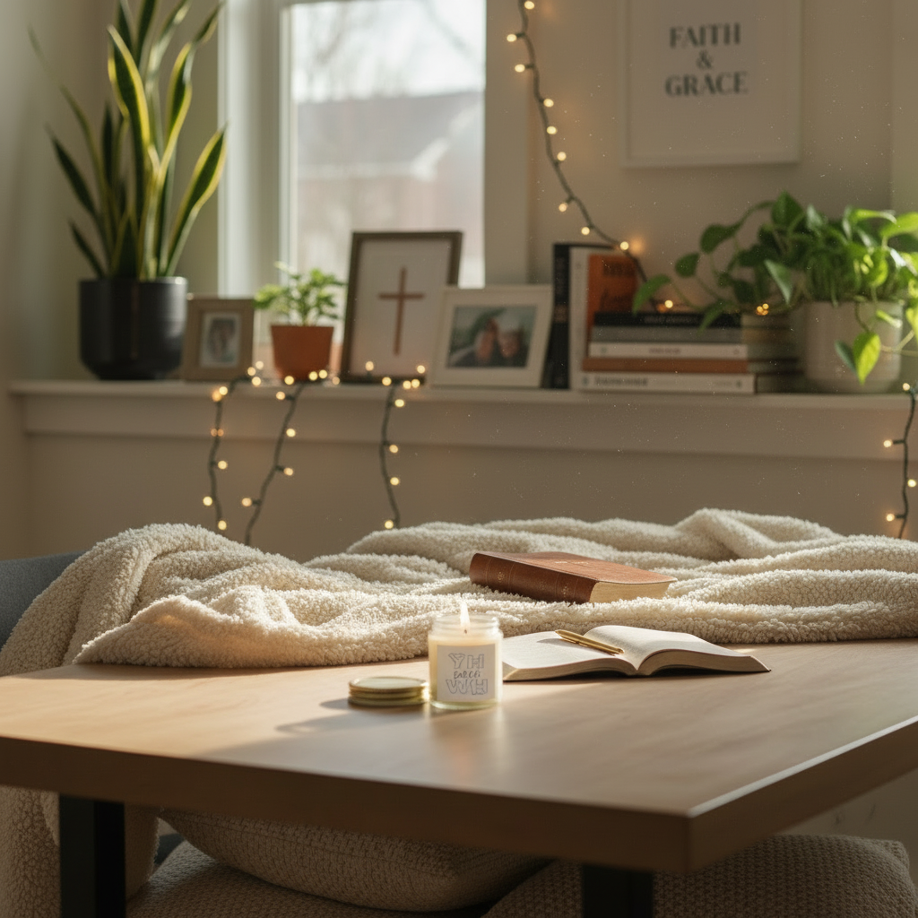 Small 4oz amber candle in beautiful prayer closet