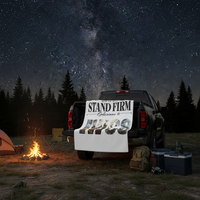 Stand Firm NWC8 blanket on pickup truck tailgate at campsite under stars