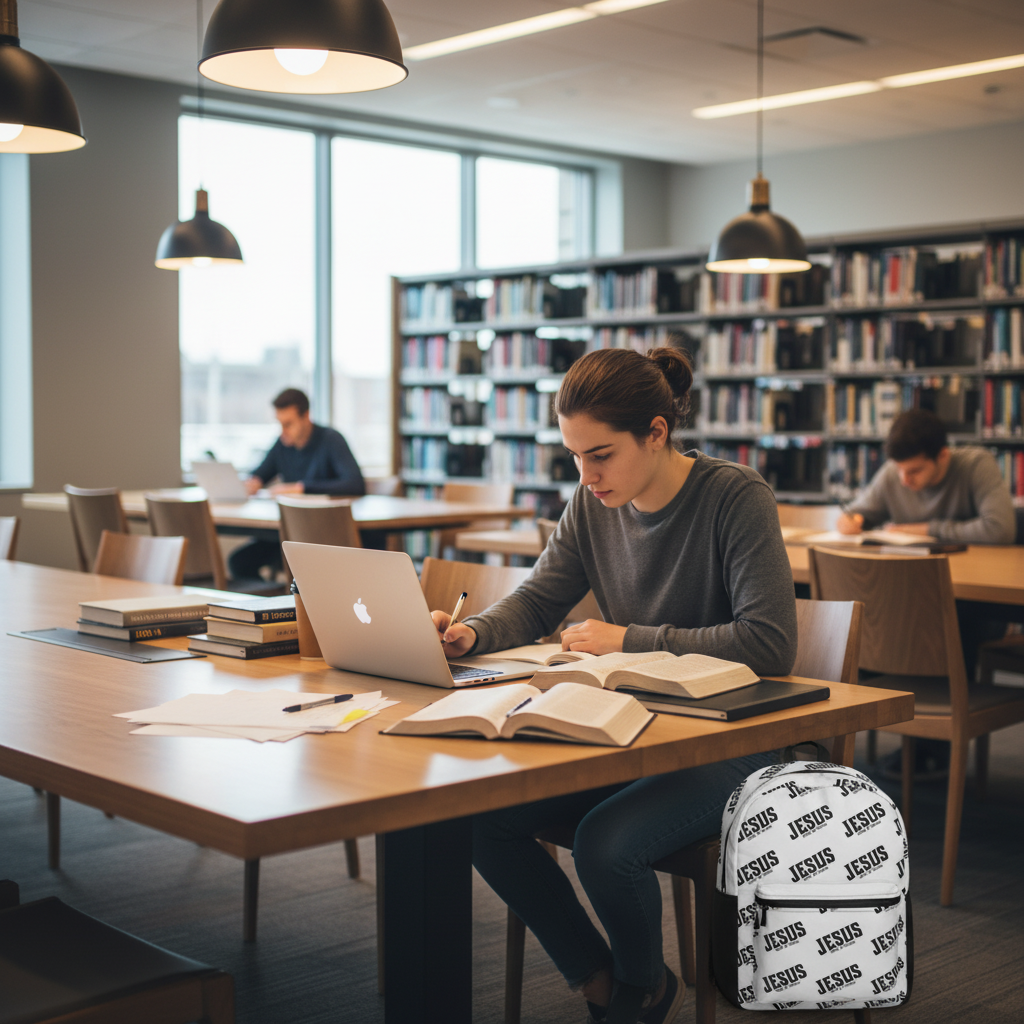 Student studying in library