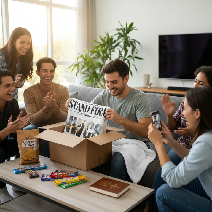 Young man opening Stand Firm NWC8 blanket with correct design layout