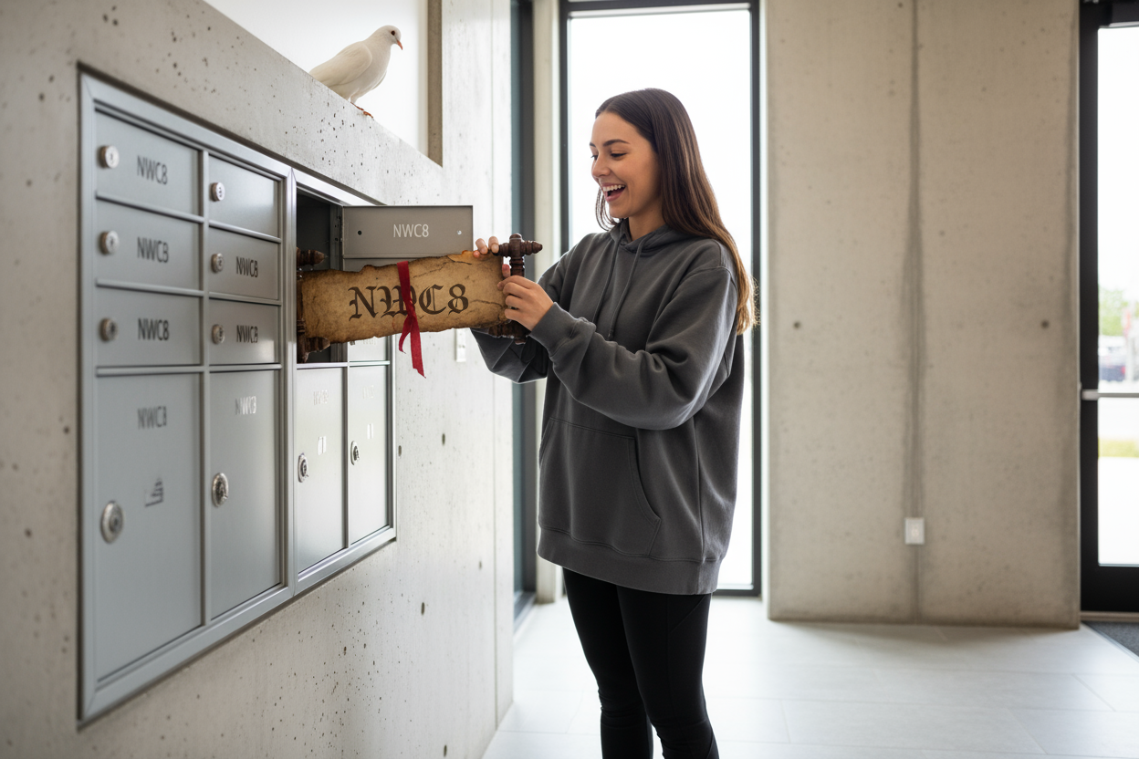 Young Woman Delighted by Scroll at Apartment